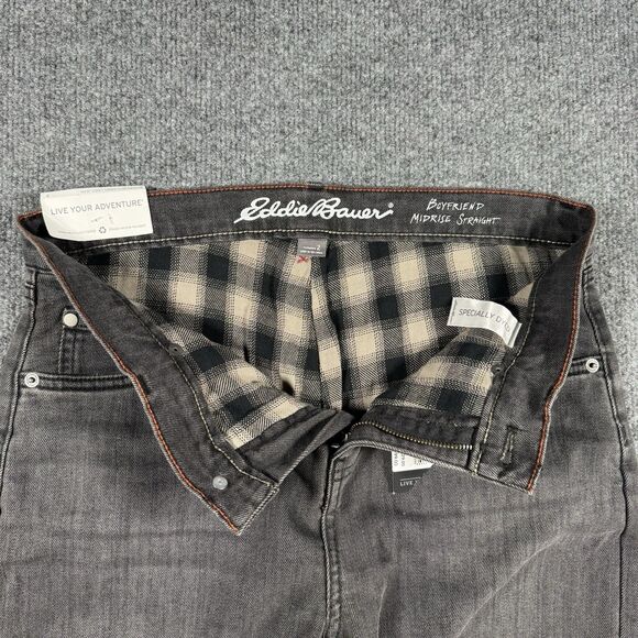 NWT Eddie Bauer Boyfriend Flannel Lined Midrise Straight Jeans Charcoal Size 2 - Picture 6 of 12